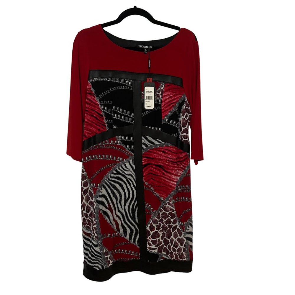 US14 PICADILLY Boatneck Colorblock Sheath Dress Long Top Black/Red NEW